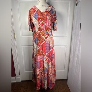 UNE AME Maxi Floral Patchwork Design Puff Sleeve Ruffle Hem Excellent Condition